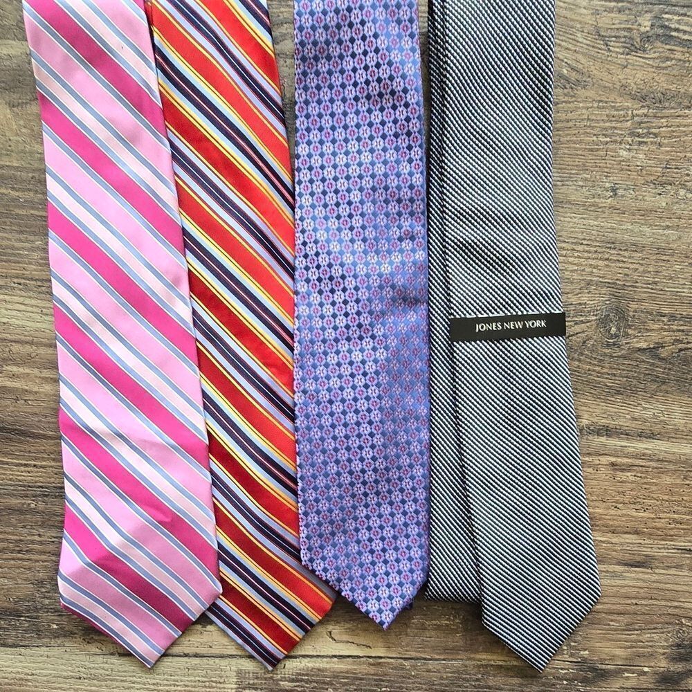 4 Jones New York Multicolor Striped and Patterned Ties Red, Pink,Grey And Purple